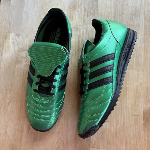 Adidas Green Black Leather metallic Soccer Sneakers Women’s 10 Retro Shoes NWOB - Picture 1 of 10